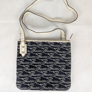 Authentic Gucci Boots Denim/Leather Messenger Crossbody Bag Blue Made in Italy.